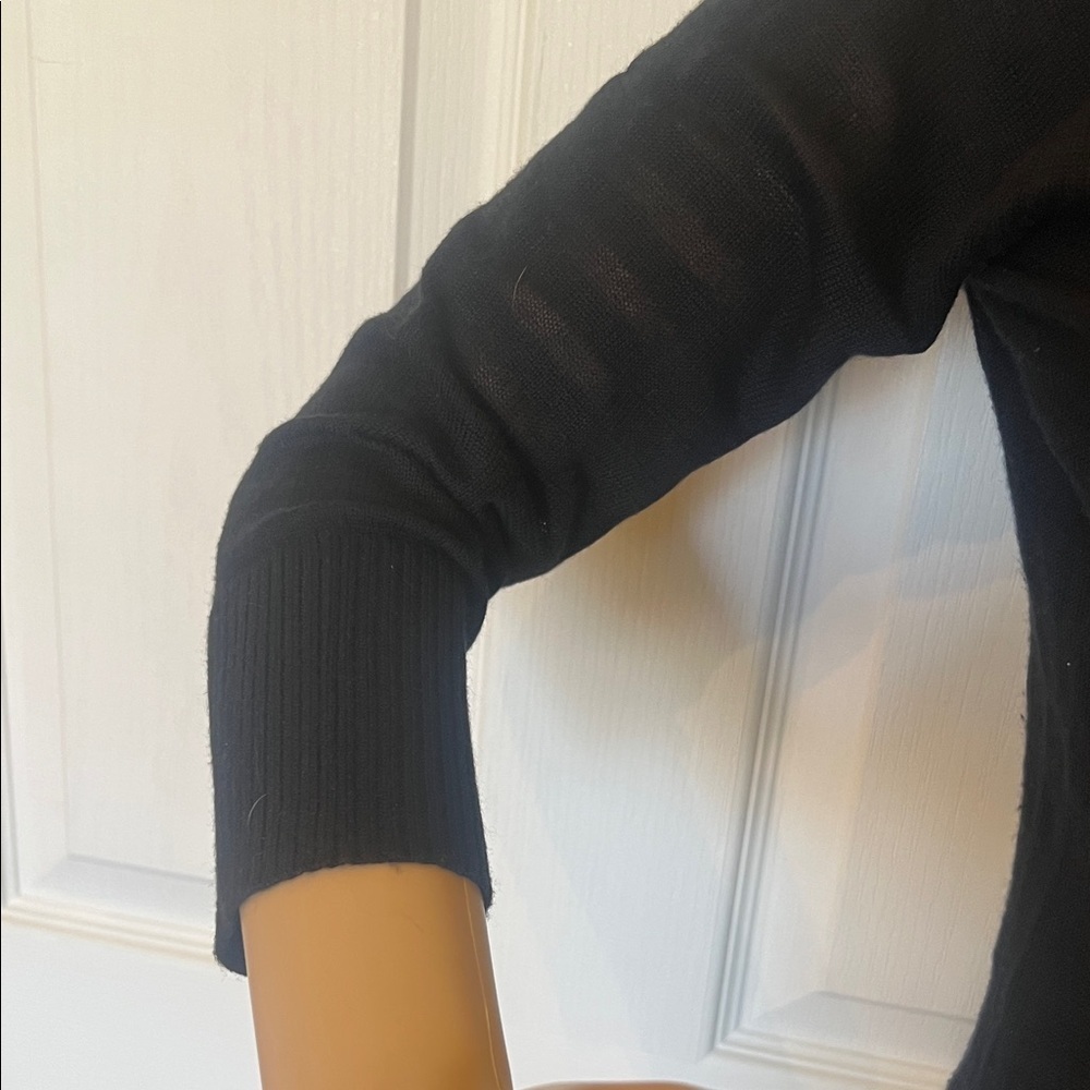 I.N. San Francisco Knit 3/4 sleeve Black Deep plunge Overlay Tunic Med - Picture 4 of 7